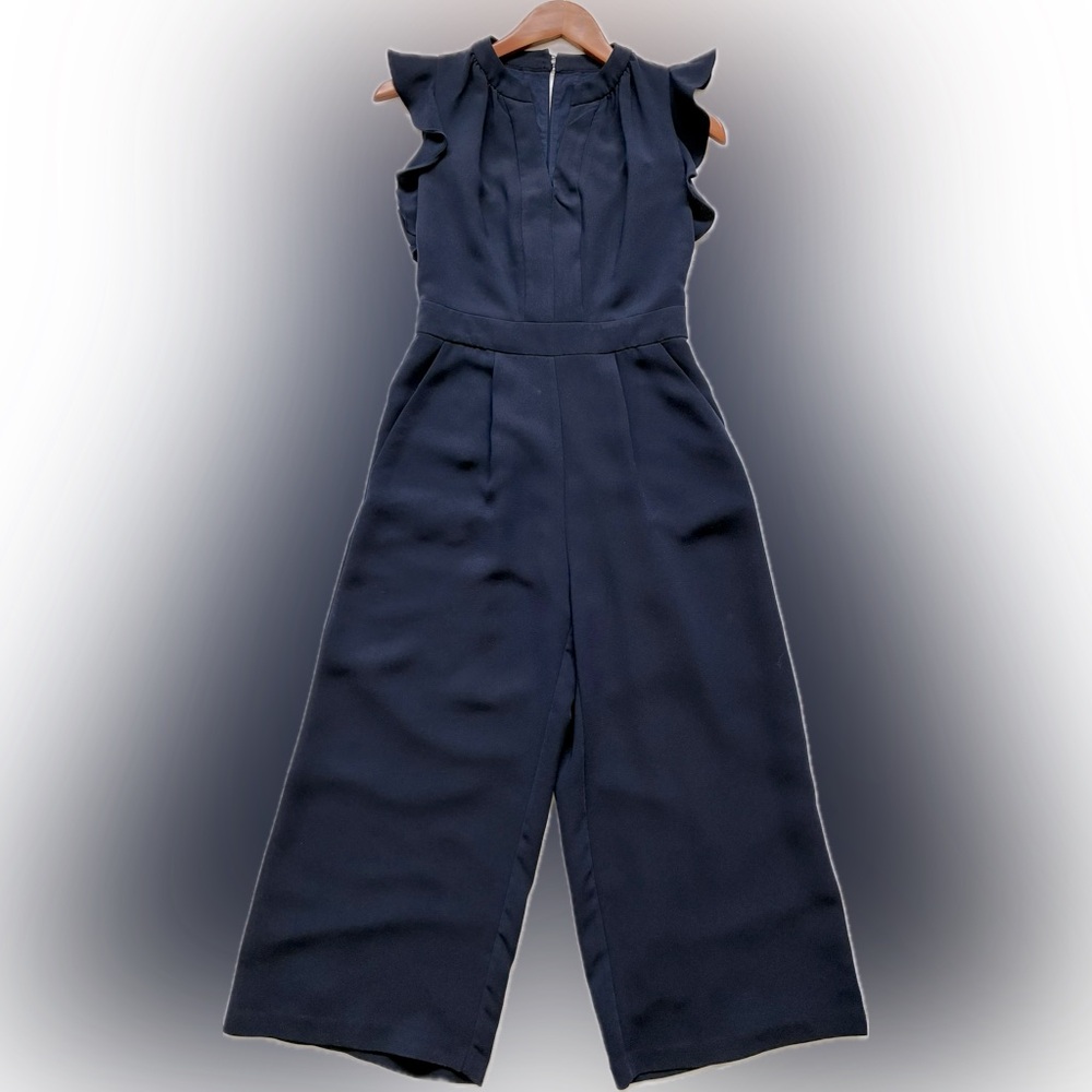 Vince Camuto Navy Ruffle Sleeve Wide-Leg Jumpsuit - Size 2 Petite